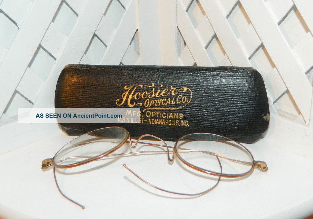 Vintage American Optical A.  O.  Co 10k Gold Glasses Spectacles Bifocal Hoosier Case Optical photo