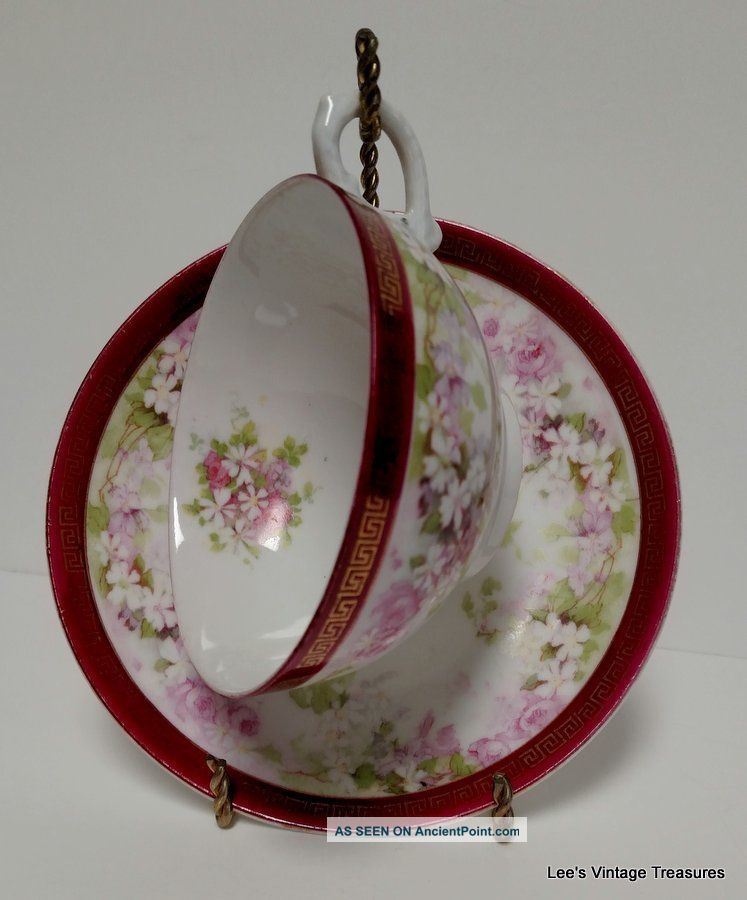 Antique Austria Fine Porcelain Tea Cup And Saucer - Rare Stamp - Cups & Saucers photo