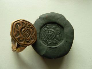 Post - Medieval Bronze Seal - Ring With Pseudo Heraldic Image (k532). photo