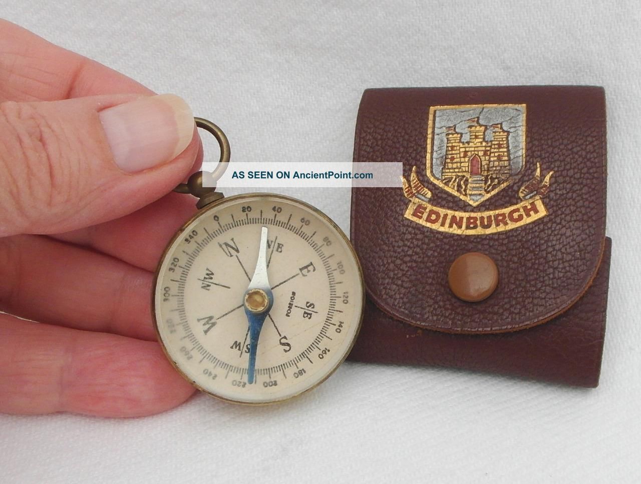 Vintage Brass Cased Compass Marked Foreign In Leather Case Marked Edinburgh Other Antique Science Equip photo