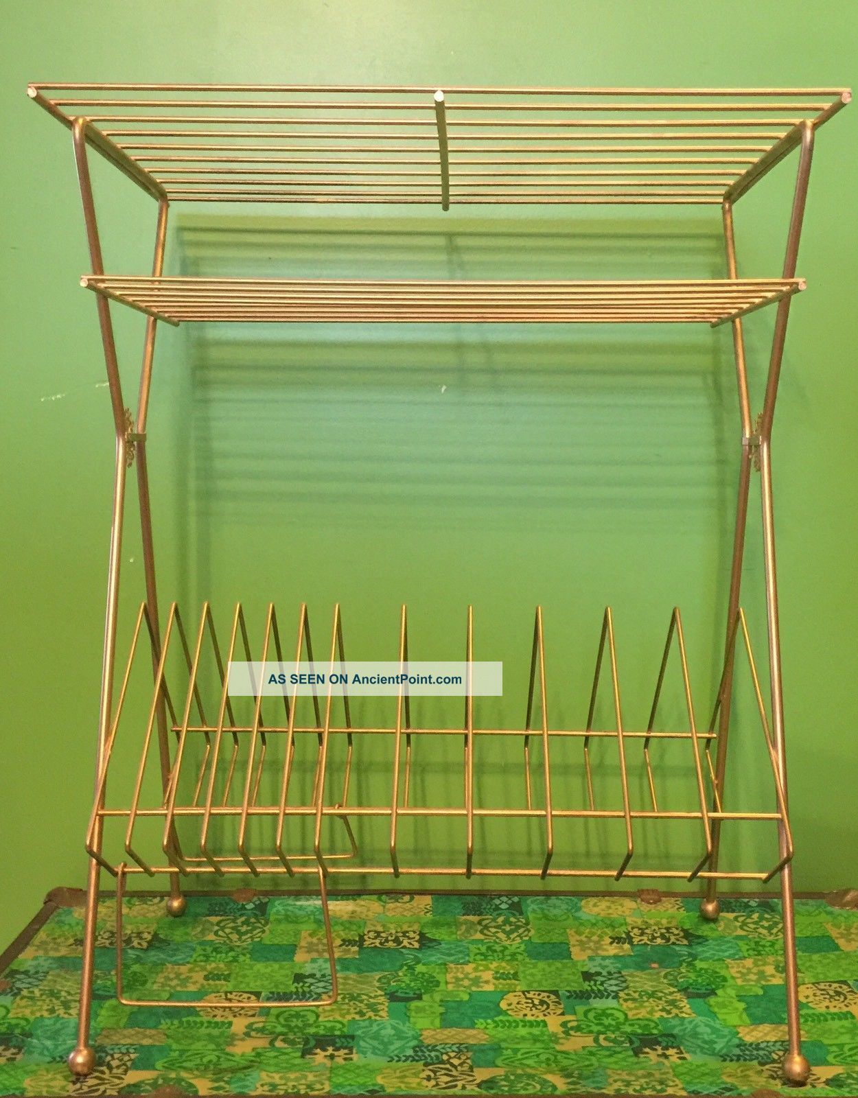 Record Stereo & Album Rack Stand Vintage Mcm Metal Brass Gold Toned