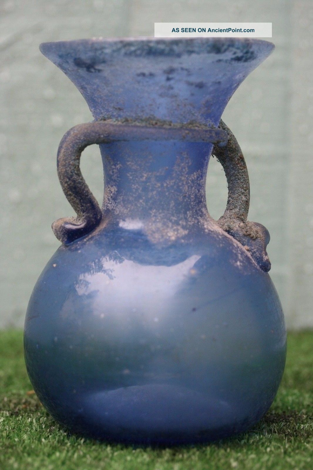 & Orig.  Antiquity Of A: Roman Glass Vase With Blue Colouring (bc Years) Roman photo