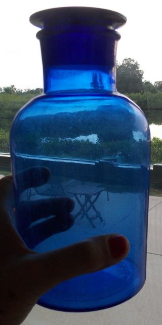 Vintage Cobalt Blue Glass Apothecary Medicine Jar Bottle photo
