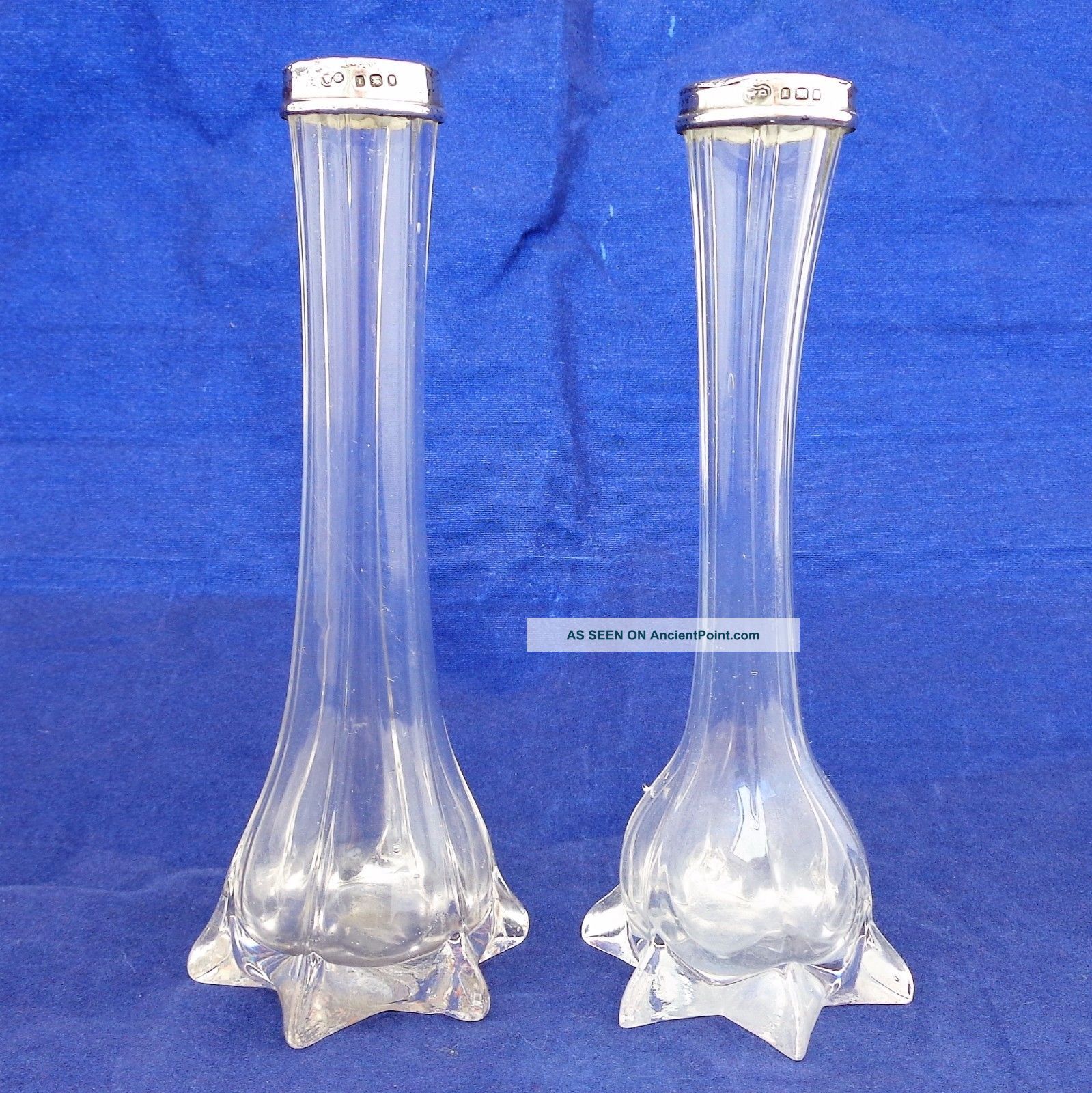 Antique Silver Topped Clear Glass Posy Or Bud Vases Hm London 1926 - 27 Vases & Urns photo