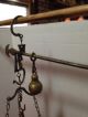 Antique Brass Hanging Steelyard Scale With Brass Bowl,  Hooks,  Beam & Weight Scales photo 1