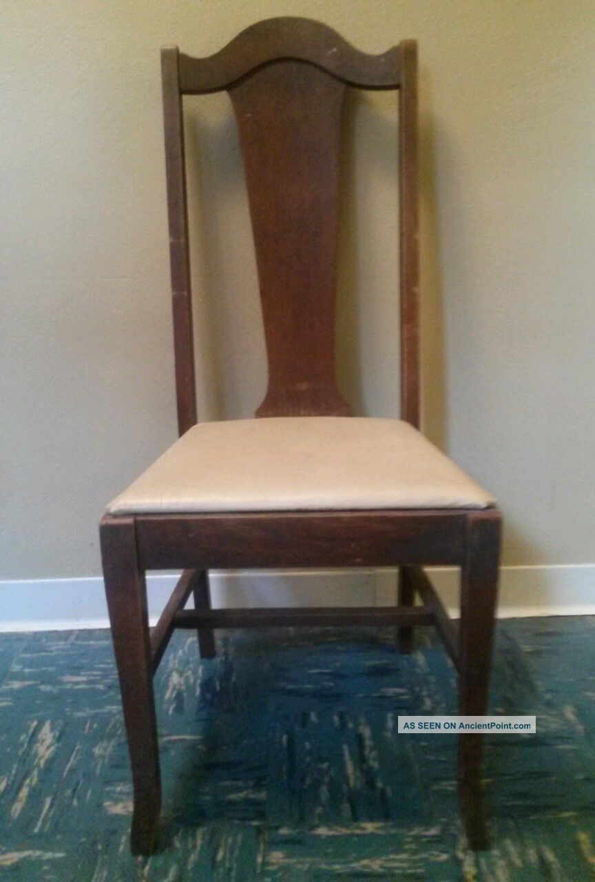 Antique English Queen Anne Slat Back Side Dining Chair Solid Mahogany Hickory 1900-1950 photo