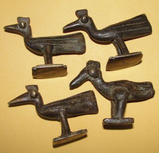 4 African Bronze Birds Goldweight Akan Ashanti Ghana Burkina Gan Statue Antique photo