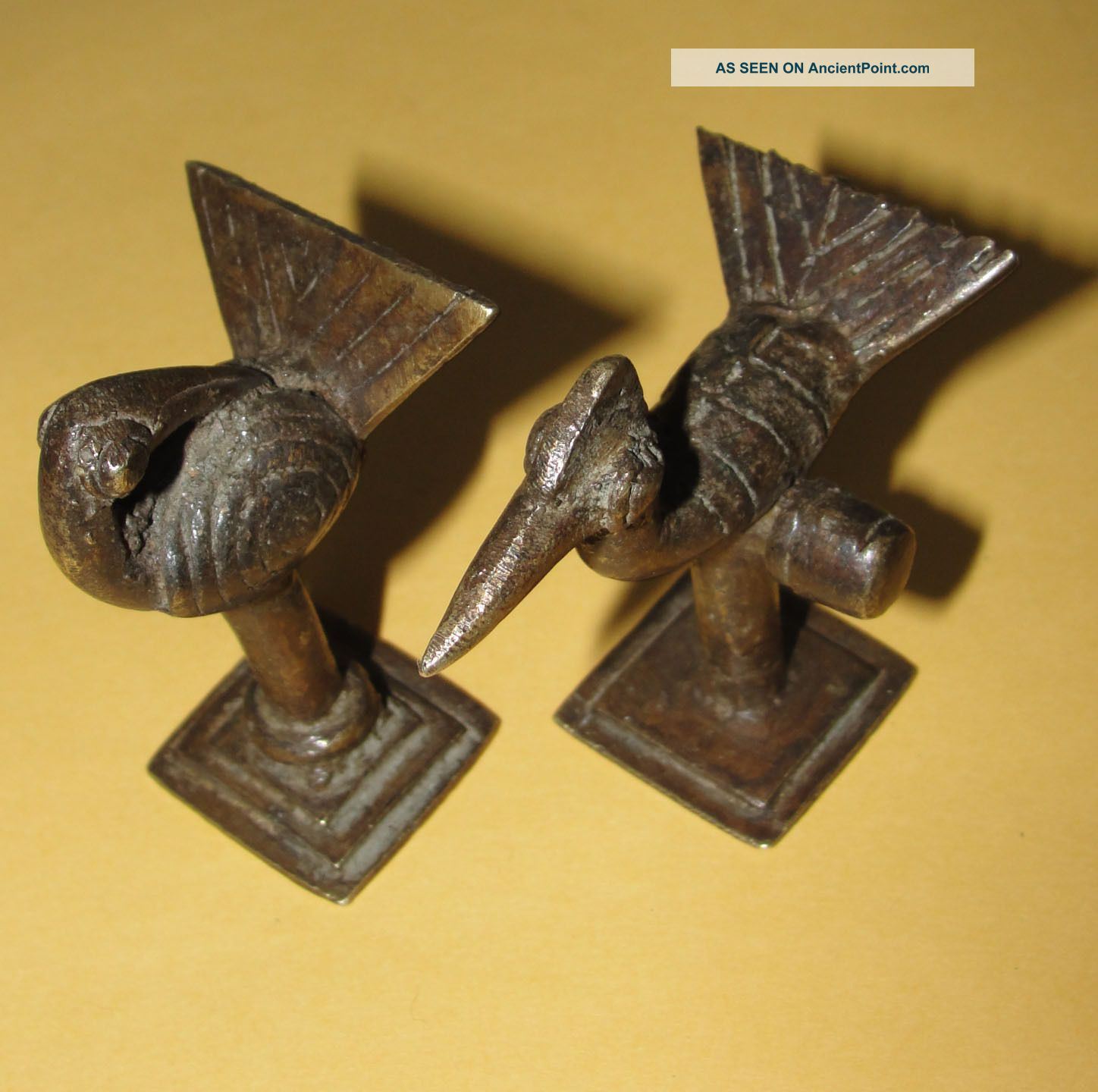 2 Rare African Bronze Sankofa Bird Goldweight Akan Ashanti Ghana Burkina Faso Sculptures & Statues photo