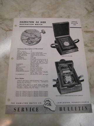 1946 Hamilton Watch - Model 22 - Deck Navigation Chronometer - Service Bulletin photo