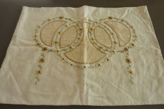 Vintage Arts & Crafts Linen Embroidered Pillow Cover Stickley Era 16 X 23 