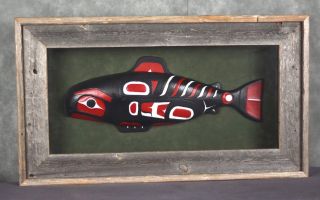 Alaskan Native Wood Fish Art Eskimo Art Antique Vintage photo