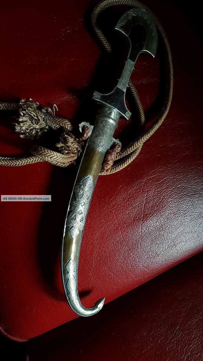 Antique Berbère Silver Koumia Jambyia With Rope Rosewood Morocco Knife Dagger Islamic photo