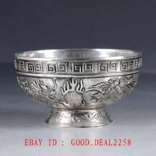 Chinese Silver Hand Painted Dragon & Phoenix Bowl Zj64 photo