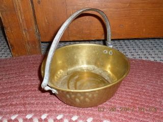 18th Century Small Size Brass Kettle W Rolled Edge And Applied Hf Iron Handle photo