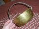 18th Century Small Size Brass Kettle W Rolled Edge And Applied Hf Iron Handle Primitives photo 4