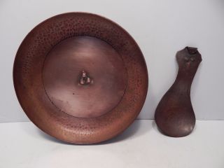 Large Roycroft Hand Hammered Copper Serving Bowl & Spoon W/ Floral Design photo