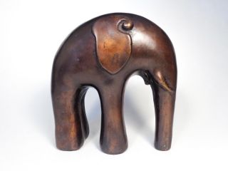Bronze Modernist Standing Elephant Figurine W/orig.  Aged Sepia Patina,  Mid - Cent photo