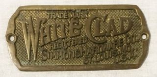 Hardware Brass Mfg.  Tag From White Clad Antique Ice Box Or Cabinet photo
