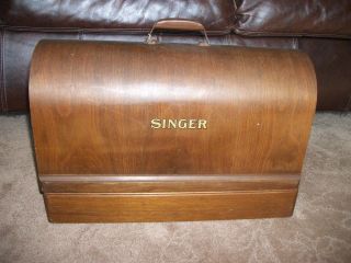 Vintage 20 ' S Singer Sewing Machine Coffin Wood Dome Handle Full Size Case No Key photo