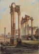 Antique 1883 Vincenzo Giovannini Roman Columns Ruins Italian Watercolor Painting Roman photo 1