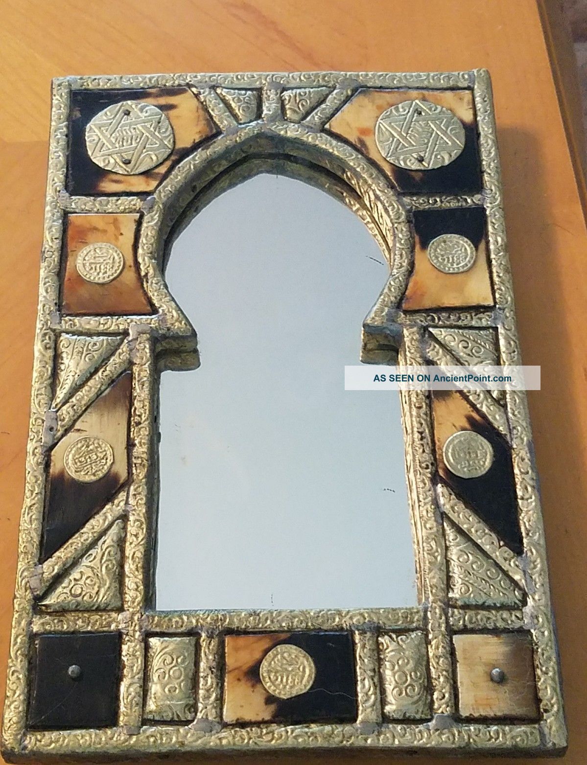 Vintage Small Brass Moroccan Mirror Star Of David Design Middle Eastern Metalware photo