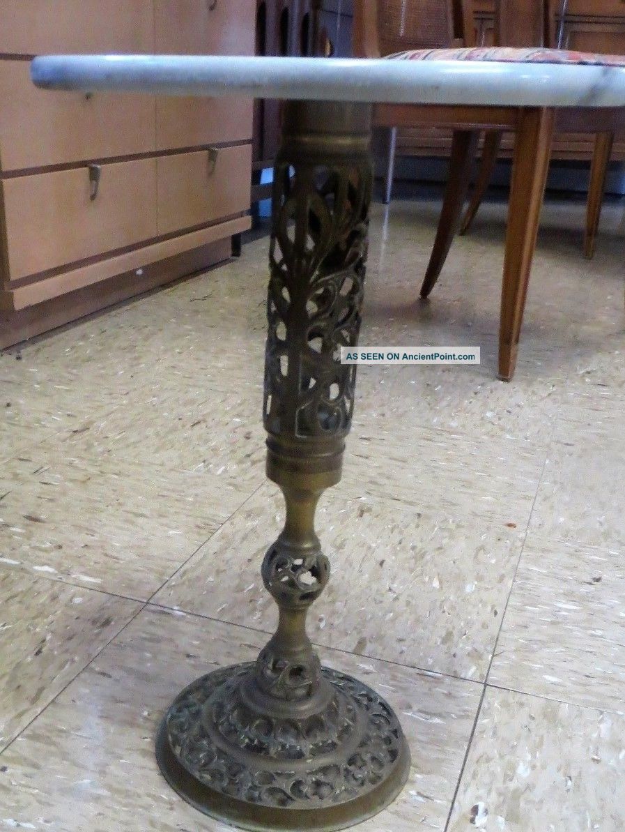 Mid Century Hollywood Regency Marble Topped Brass Pedestal Table Plant Stand Post-1950 photo