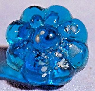 Antique Turquoise Blue Swirlback Glass Button W/ White Glass Spatters photo