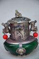 Collectible Chinese Old Jade Inlaid Tibetan Silver&buddha Lid Incense Burner Incense Burners photo 3
