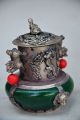 Collectible Chinese Old Jade Inlaid Tibetan Silver&buddha Lid Incense Burner Incense Burners photo 4