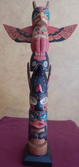 Northwest Hand Carved Wood Totem Pole photo