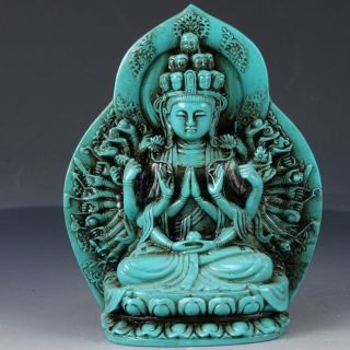 100 Natural Turquoise Hand Carved Thousand - Hand Kwan - Yin Statues Dy221 photo