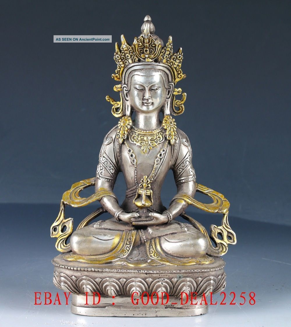 Old Tibetan Silver Handcarfted Gold - Plated Buddhist Statue Of Buddha Fx21 Figurines & Statues photo