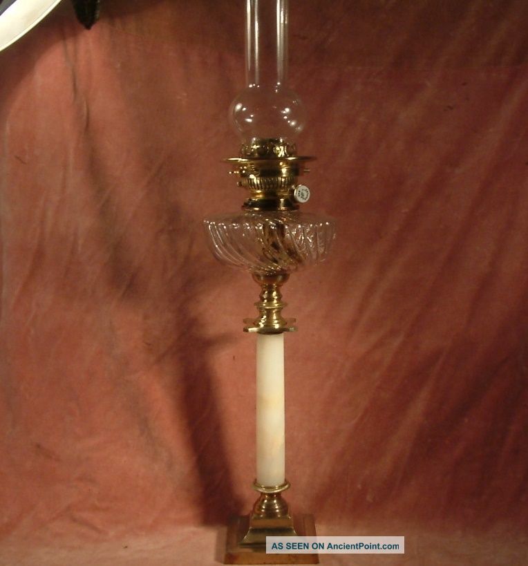 Antique Tall Oil Lamp With Duplex Burner Like Hinks Bronze & Onyx Column Quality Lamps photo