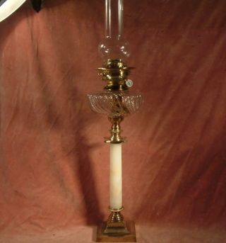 Antique Tall Oil Lamp With Duplex Burner Like Hinks Bronze & Onyx Column Quality photo