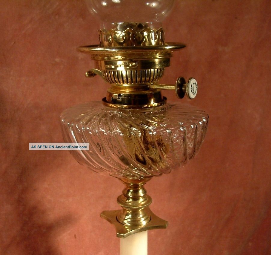 Antique Tall Oil Lamp With Duplex Burner Like Hinks Bronze & Onyx