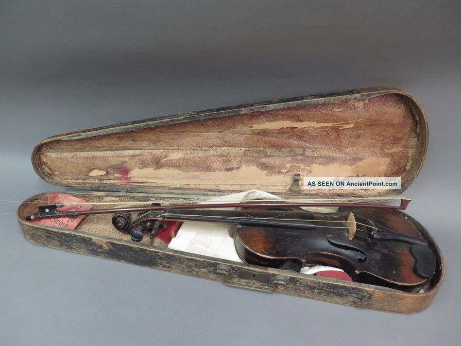 Early 1900s Copy Of Jacobus Stainer Violin W/ Dark Wood Coffin Case - For Repair String photo