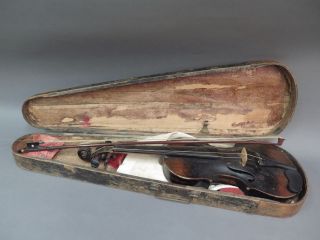 Early 1900s Copy Of Jacobus Stainer Violin W/ Dark Wood Coffin Case - For Repair photo