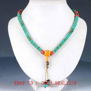 100 Natural Turquoise & Beeswax Handwork Carved Beaded Necklaces Xl083 photo