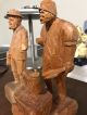 Antique Pair German Hand Carved Wood Old Man Gentleman Figurine German Statue Carved Figures photo 1