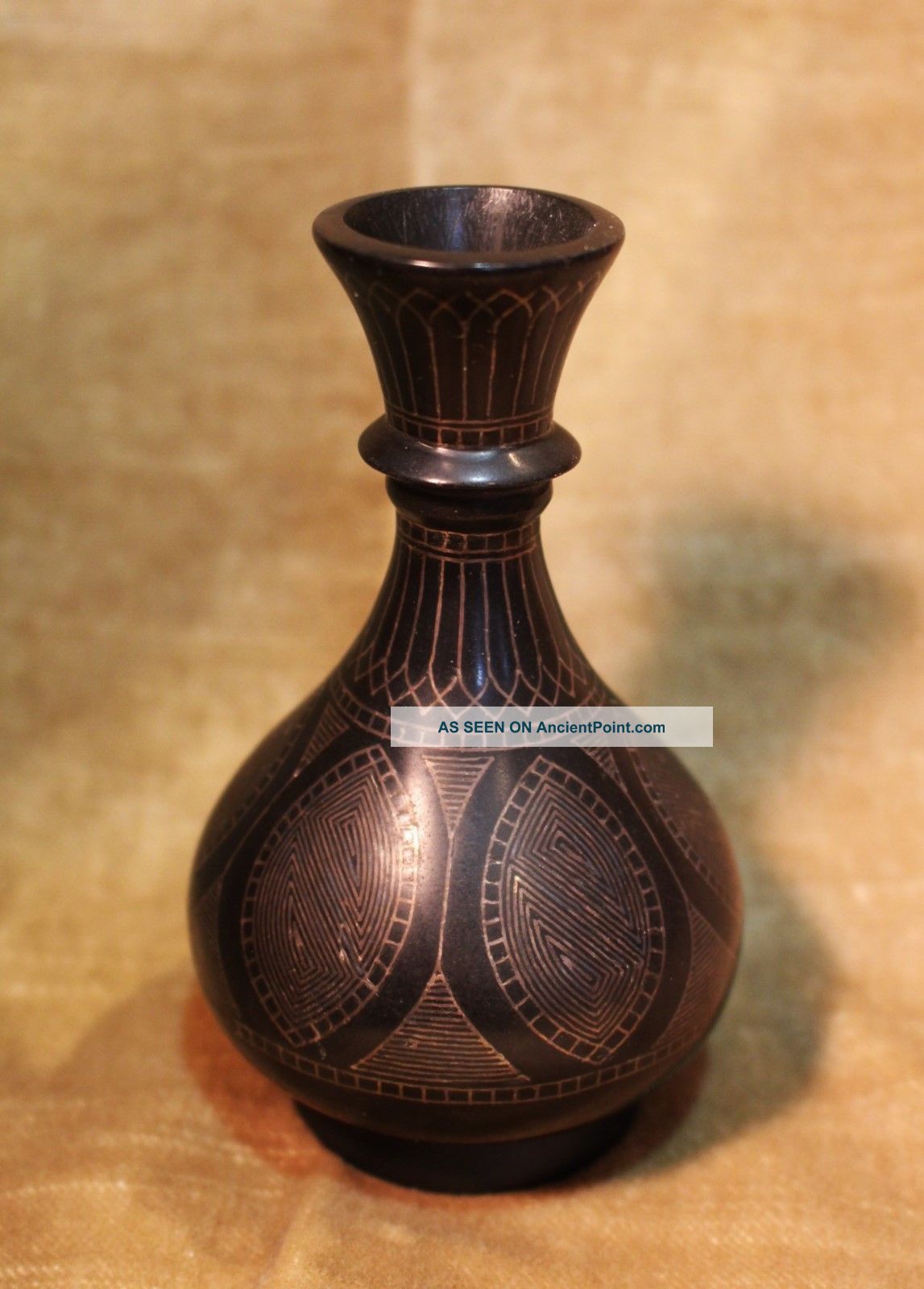East Indian Bidri Silver Inlaid Vase In Velvet Box C.  1925 Islamic photo