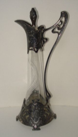 Antique Wmf Art Nouveau Jugendstil Lady Glass Claret Jug Decanter With Plug photo
