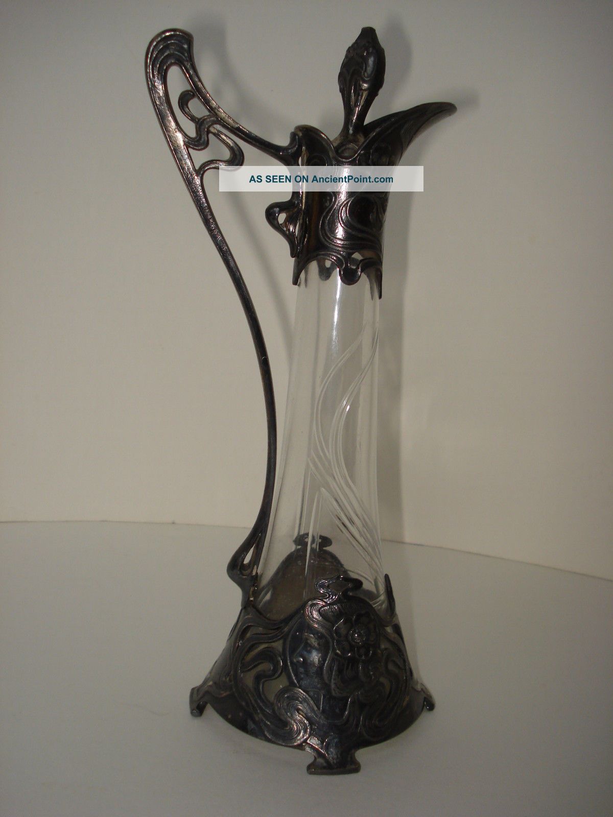Antique Wmf Art Nouveau Jugendstil Lady Glass Claret Jug Decanter With Plug