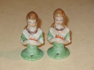 Antique Pair 2 Porcelain Pin Cushion Doll Heads photo