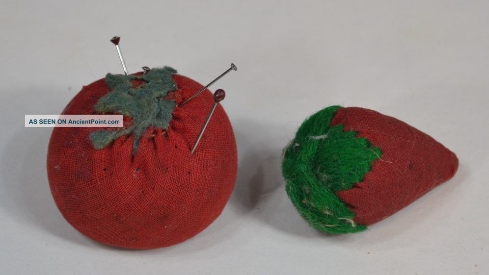 Sewing Emery Apple,  Tomato & Strawberry Hand Made Small 2 In.  Antique Pin Cushions photo