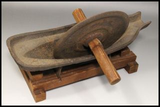 Japanese Antique Iron & Wooden Yagen (a Tool To Grind Chinese Medicine photo