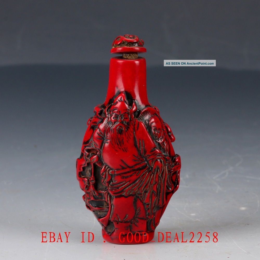 Crusted Chinese Red Coral Handwork Zhong Kui Kill Ghost Snuff Bottle Snuff Bottles photo