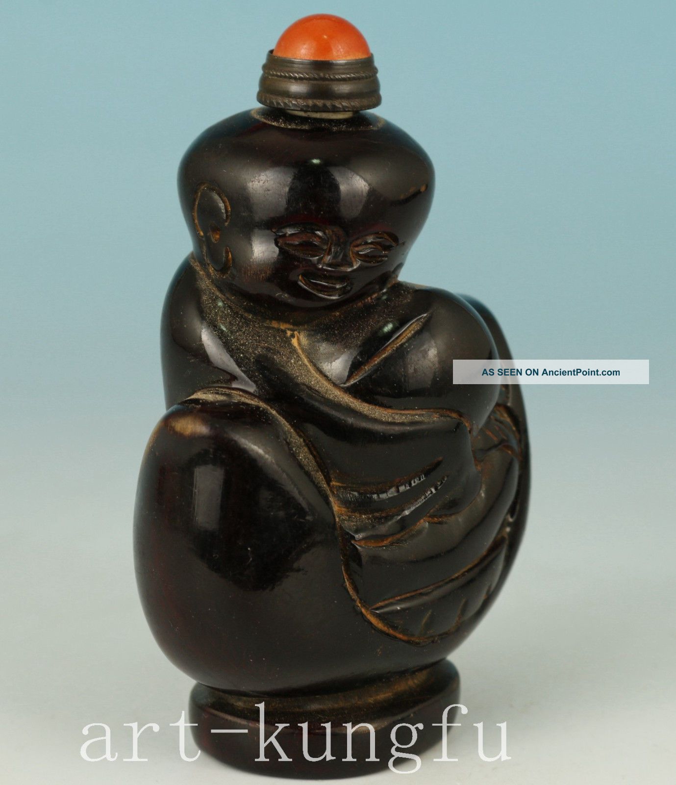 Chinese Old Yakhorn Handmade Carved Statue Child Figure Snuff Bottle Snuff Bottles photo