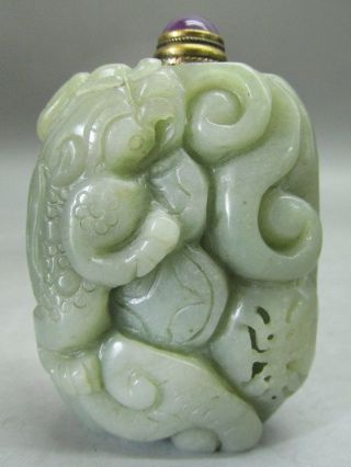 Chinese Hetian Nephrite Jade Carved Dragon Snuff Bottle photo