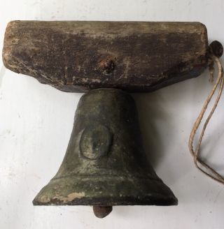Antique Cast Iron Bell With Primitive Wood Yoke photo