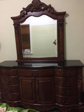 Mahogany Colored Mirror And Dresser photo